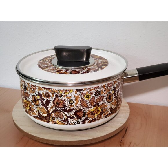 Prestige Japy Marne Brown Paisley Enamel Lidded Pot - Picture 3 of 10